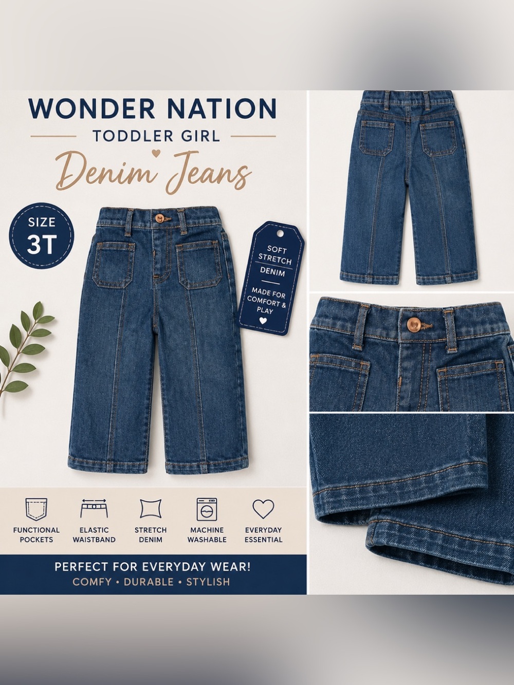 Wonder Nation Toddler Girls Stretch Denim Jeans | Size 3T | NWT
